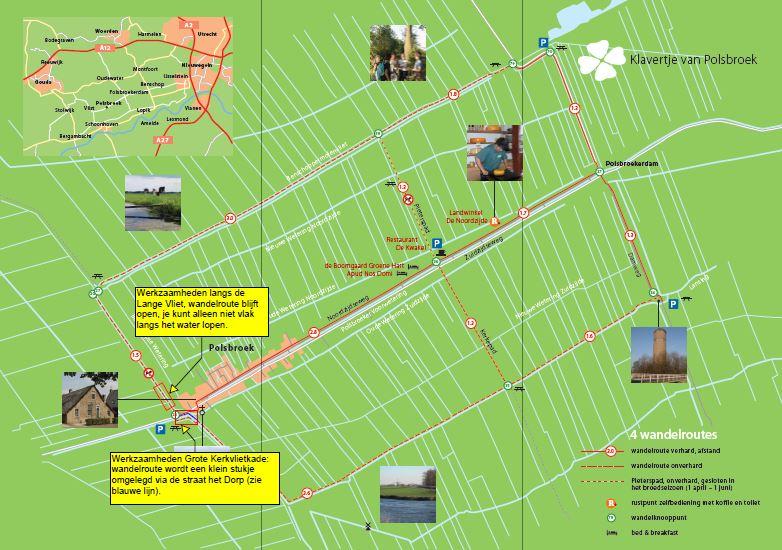 Kaart met locaties werkzaamheden langs wandelpaden